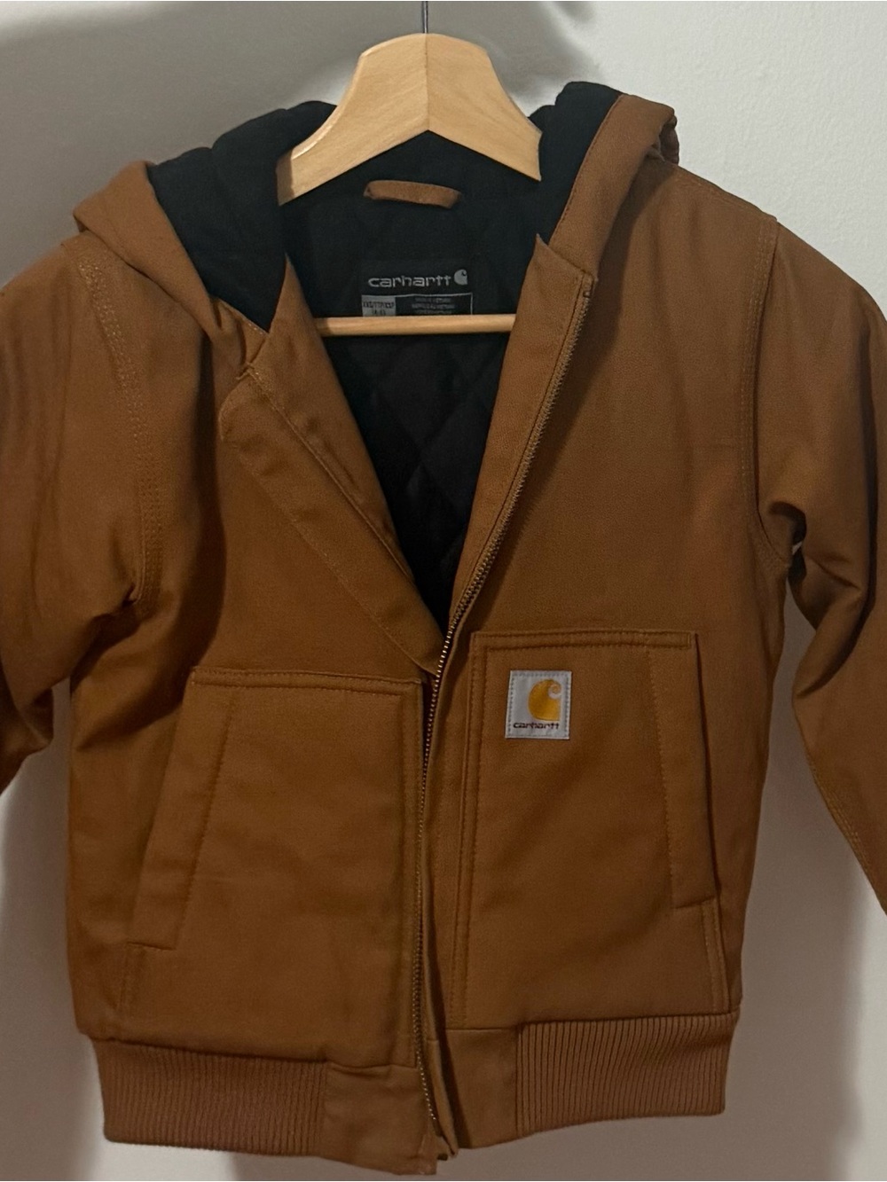 Carhartt Kids Brown Hooded Work-Style Puffer Jacket with Hat